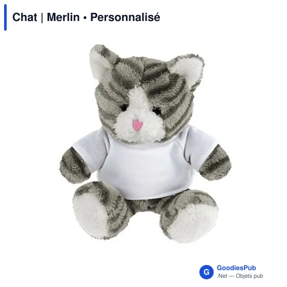 Peluche personnalisable Chat avec T-shirt pour logo - Merlin - Image 1