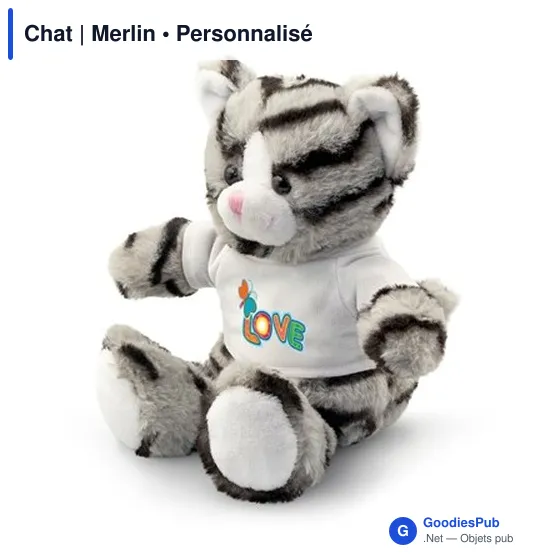 Peluche personnalisable Chat avec T-shirt pour logo - Merlin - Image 2