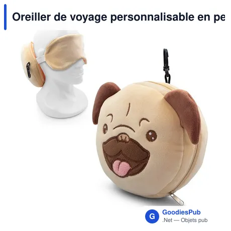 Oreiller de voyage personnalisable en peluche avec logo - Chien Atta