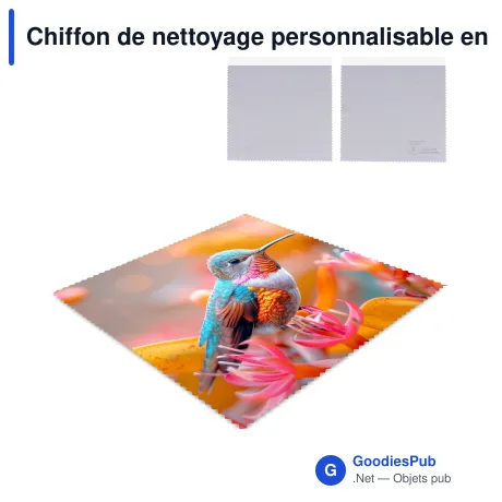 Chiffon de nettoyage personnalisable en microfibre RPET avec logo - 15 x 15 cm