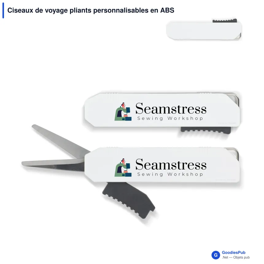 Ciseaux de voyage pliants personnalisables en ABS et inox avec logo - Blanc - Image 1