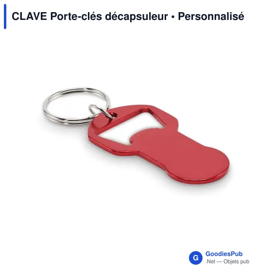 Porte-clés décapsuleur personnalisable en aluminium - CLAVEavec logo - Image 1
