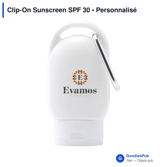 Crème solaire personnalisable Clip-On SPF 30 avec logo - Image 1
