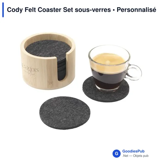 Sous-verres personnalisables en feutre RPET avec logo - Cody Felt Coaster Set - Image 2