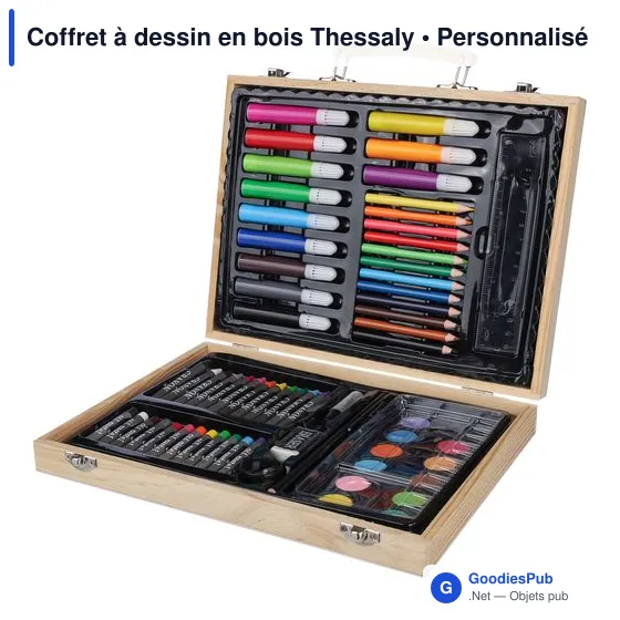 Coffret à dessin en bois personnalisable avec logo - Thessaly - Image 2