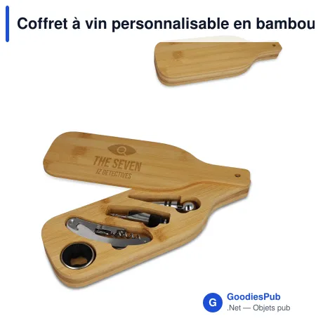 Coffret à vin personnalisable en bambou avec logo - Nature