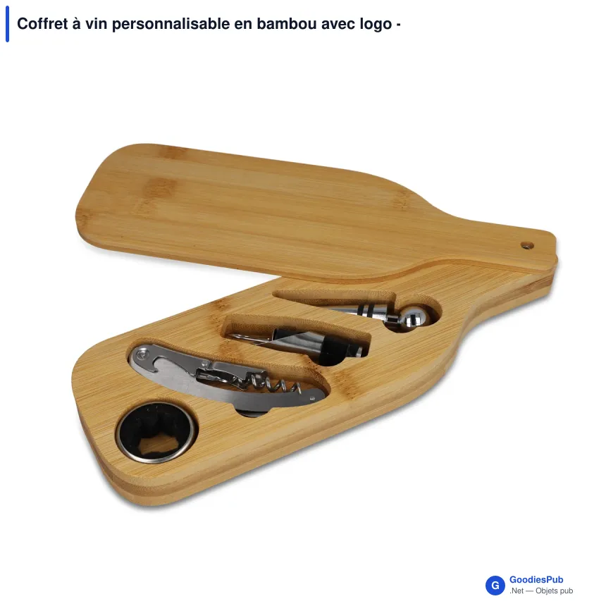 Coffret à vin personnalisable en bambou avec logo - Nature - Image 2