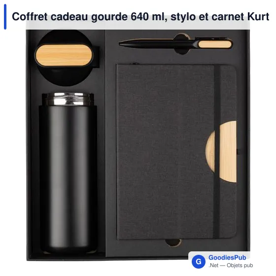 Coffret cadeau gourde 640 ml, stylo et carnet Kurt - Image 1