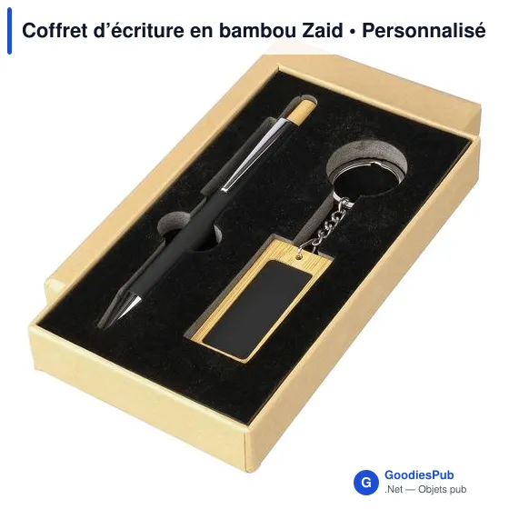 Coffret d'écriture personnalisable en bambou Zaid avec logo - Image 2