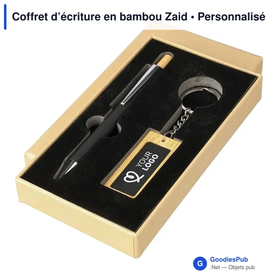 Coffret d'écriture personnalisable en bambou Zaid avec logo - Image 4