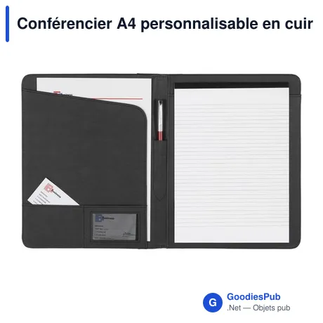 Conférencier A4 personnalisable en cuir reconstitué avec logo