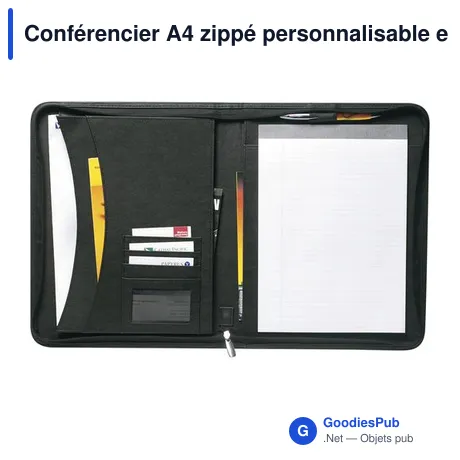 Conférencier A4 zippé personnalisable en cuir reconstitué Josieavec logo