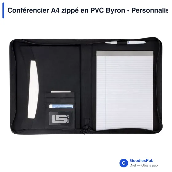 Conférencier A4 zippé personnalisable avec logo - Byron - Image 2