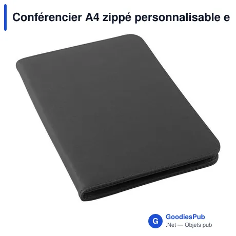 Conférencier A4 zippé personnalisable en PVC avec logo