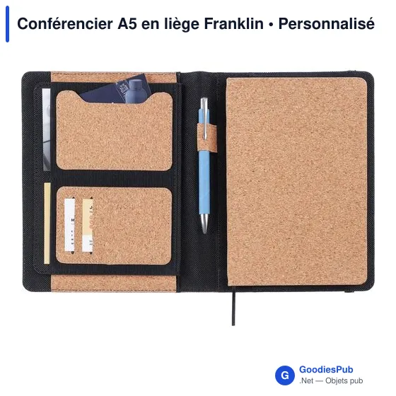 Conférencier A5 personnalisable en liège avec logo - Franklin - Image 4