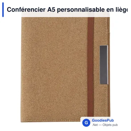 Conférencier A5 personnalisable en liège avec logo - Loretta
