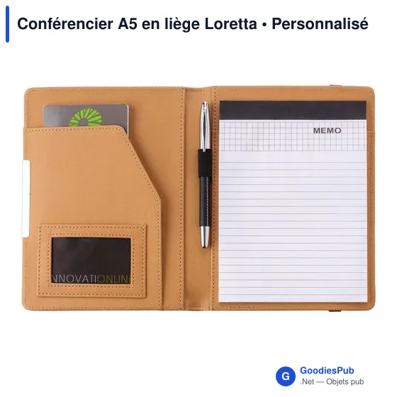 Conférencier A5 personnalisable en liège avec logo - Loretta - Image 2