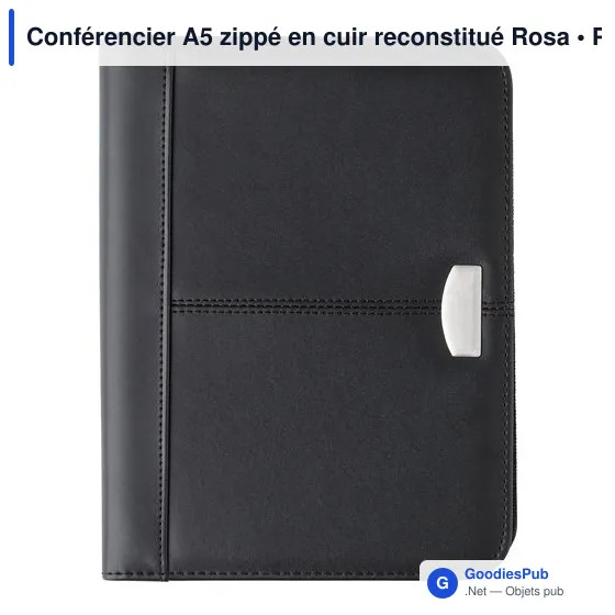 Conférencier A5 zippé personnalisable en cuir reconstitué avec logo - Image 1