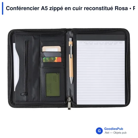 Conférencier A5 zippé personnalisable en cuir reconstitué avec logo - Image 2