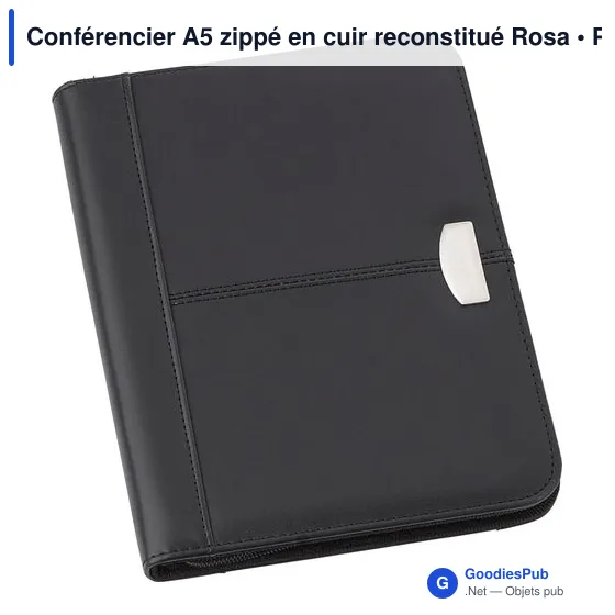 Conférencier A5 zippé personnalisable en cuir reconstitué avec logo - Image 3