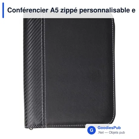 Conférencier A5 zippé personnalisable en PU avec logo