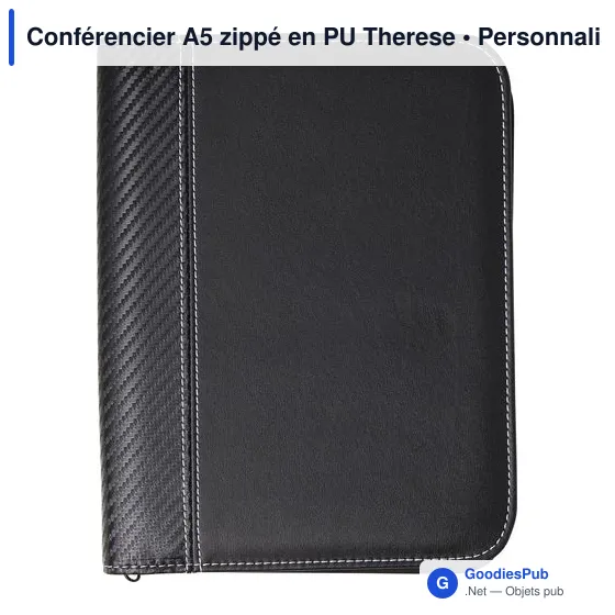 Conférencier A5 zippé personnalisable en PU avec logo - Image 1