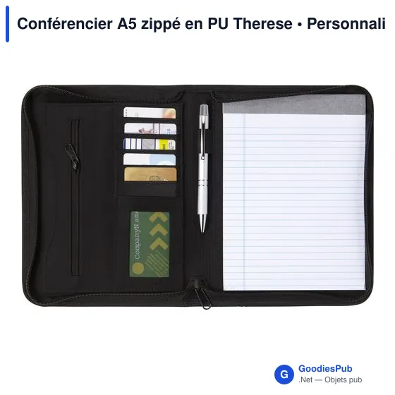Conférencier A5 zippé personnalisable en PU avec logo - Image 2