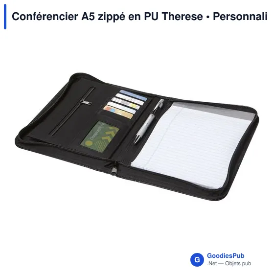 Conférencier A5 zippé personnalisable en PU avec logo - Image 4