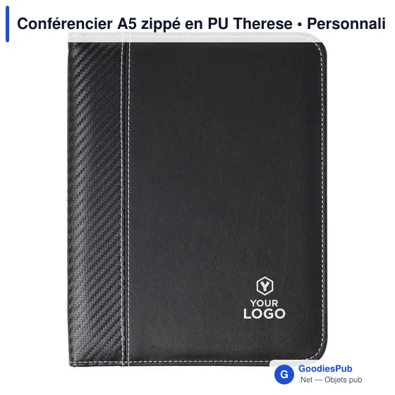 Conférencier A5 zippé personnalisable en PU avec logo - Image 5