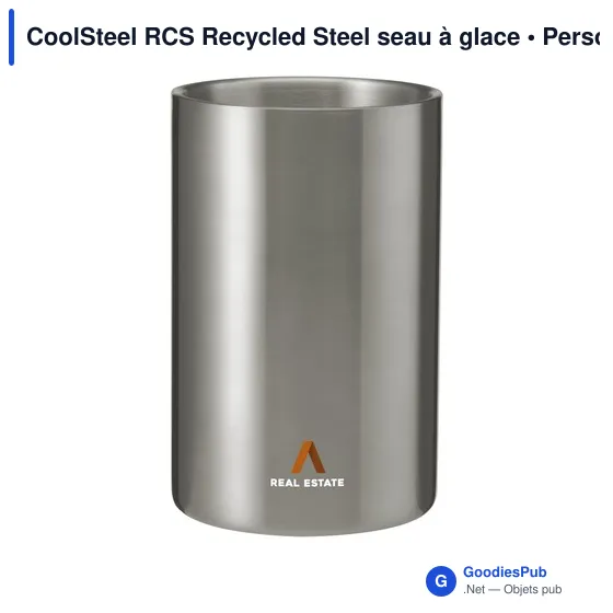 Seau à glace personnalisable en acier inoxydable recyclé - CoolSteel RCSavec logo - Image 3