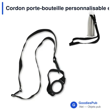 Cordon porte-bouteille personnalisable en polyester avec logo - Noir