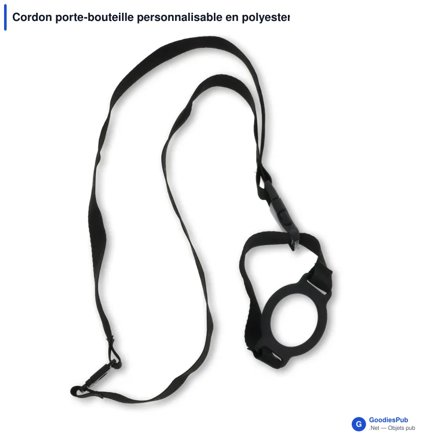 Cordon porte-bouteille personnalisable en polyester avec logo - Noir - Image 2