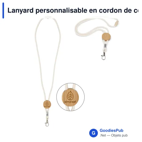 Lanyard personnalisable en cordon de coton naturel avec logo - 45 cm