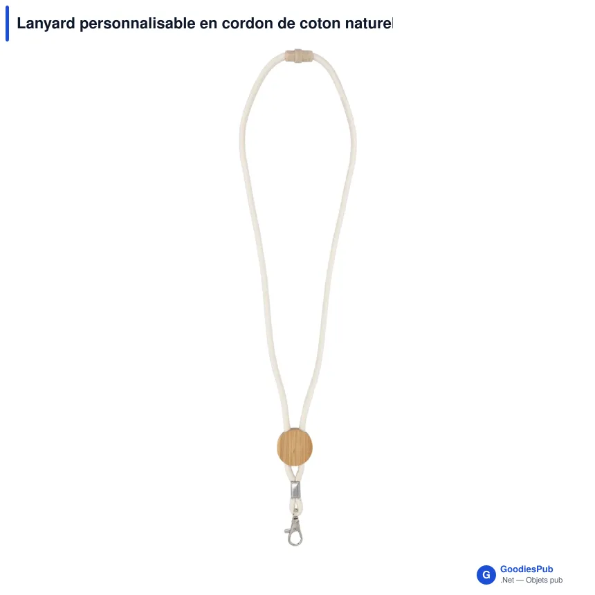 Lanyard personnalisable en cordon de coton naturel avec logo - 45 cm - Image 2