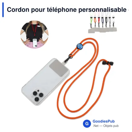 Cordon pour téléphone personnalisable en R-PET réglable avec logo - 82 cm