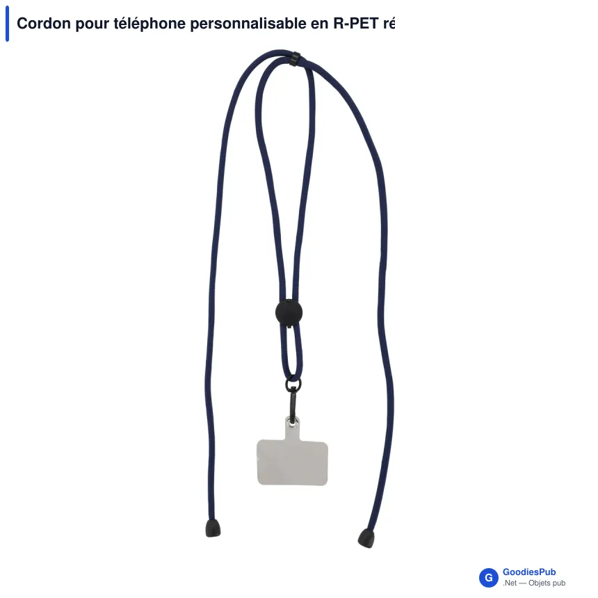 Cordon pour téléphone personnalisable en R-PET réglable avec logo - 82 cm - Image 2