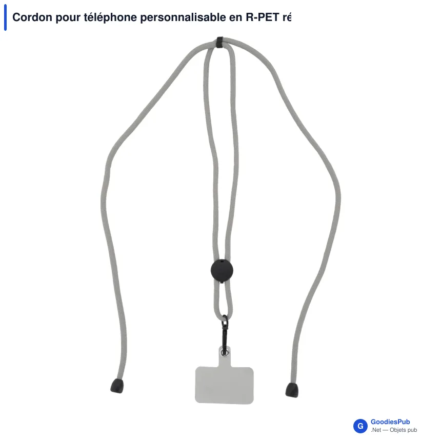 Cordon pour téléphone personnalisable en R-PET réglable avec logo - 82 cm - Image 3