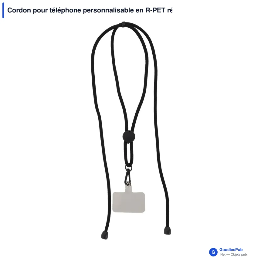 Cordon pour téléphone personnalisable en R-PET réglable avec logo - 82 cm - Image 4