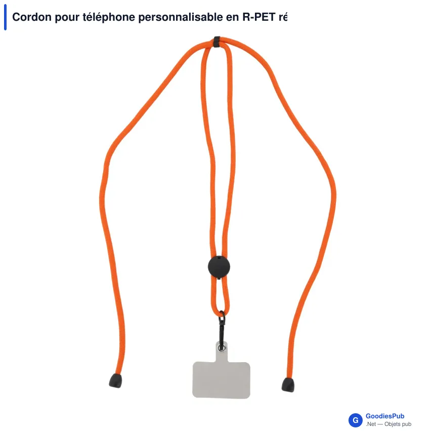 Cordon pour téléphone personnalisable en R-PET réglable avec logo - 82 cm - Image 5