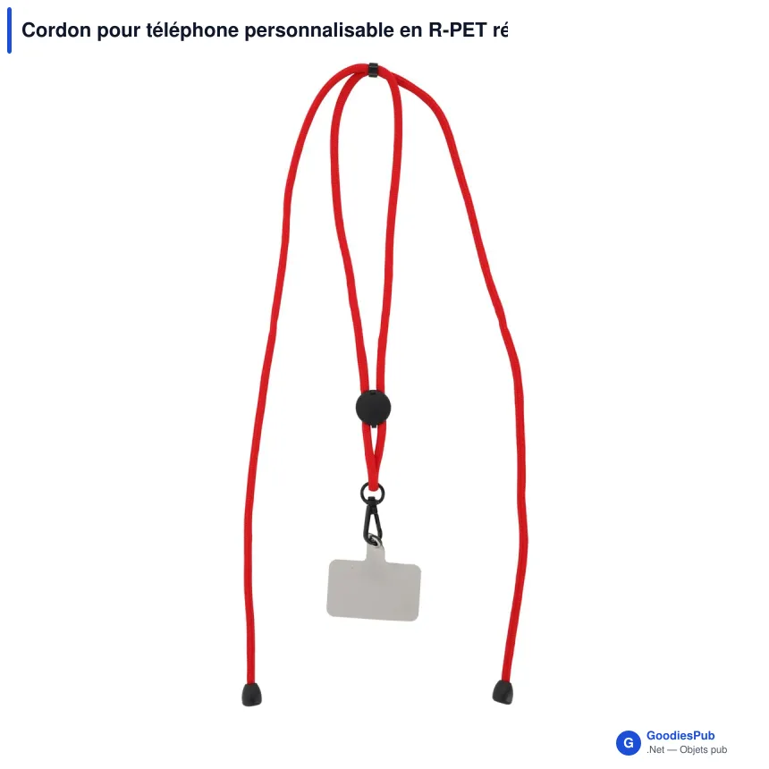 Cordon pour téléphone personnalisable en R-PET réglable avec logo - 82 cm - Image 6