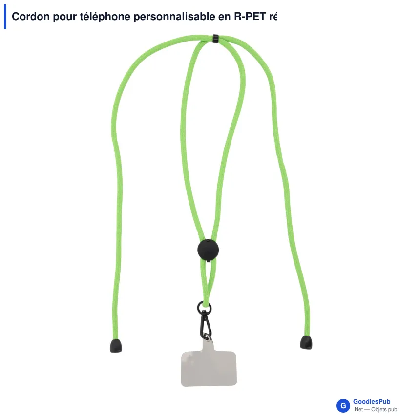 Cordon pour téléphone personnalisable en R-PET réglable avec logo - 82 cm - Image 7