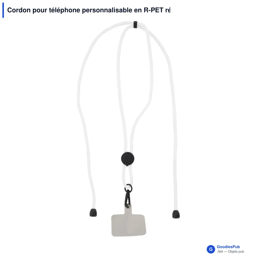 Cordon pour téléphone personnalisable en R-PET réglable avec logo - 82 cm - Image 8