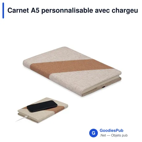 Carnet A5 personnalisable avec chargeur sans fil 15W - CORTONAavec logo