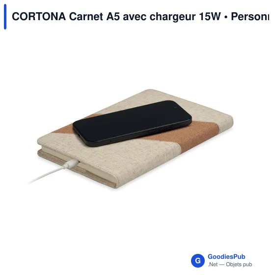 Carnet A5 personnalisable avec chargeur sans fil 15W - CORTONAavec logo - Image 3