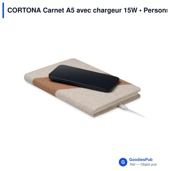 Carnet A5 personnalisable avec chargeur sans fil 15W - CORTONAavec logo - Image 5