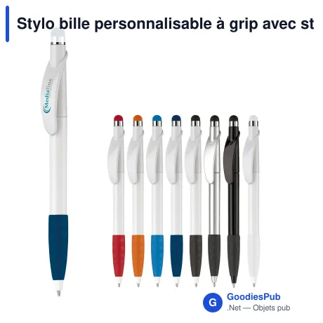 Stylo bille personnalisable à grip avec stylet avec logo - Cosmo Stylus Grip