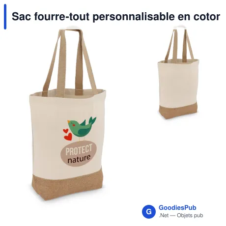 Sac fourre-tout personnalisable en coton et jute avec logo - 41 x 41 cm