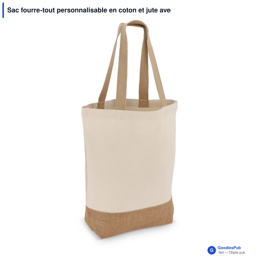 Sac fourre-tout personnalisable en coton et jute avec logo - 41 x 41 cm - Image 2