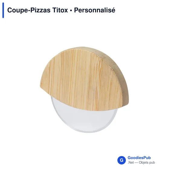 Coupe-pizzas personnalisable Titox avec logo en bambou - Image 1