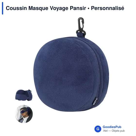Coussin de Voyage Personnalisable avec Masque de Sommeil - Pansiravec logo - Image 2